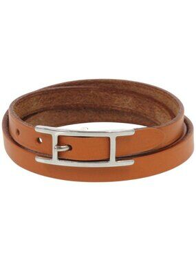 Hermes Leather Metal Brown Bracelet